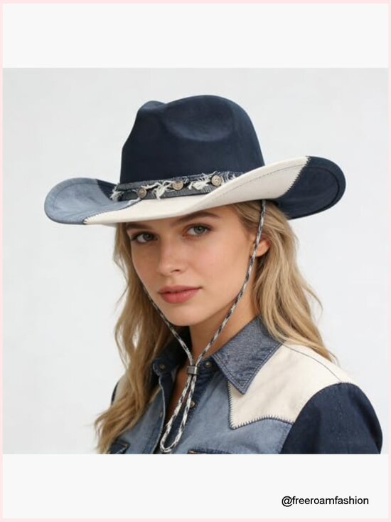 Wide Brim Cowboy Hat with Chinstrap Western Cowgirl Hat for Party main image 6